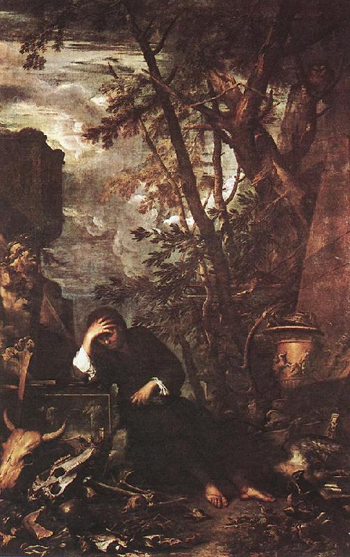 ROSA, Salvator Democritus in Meditation af oil painting picture